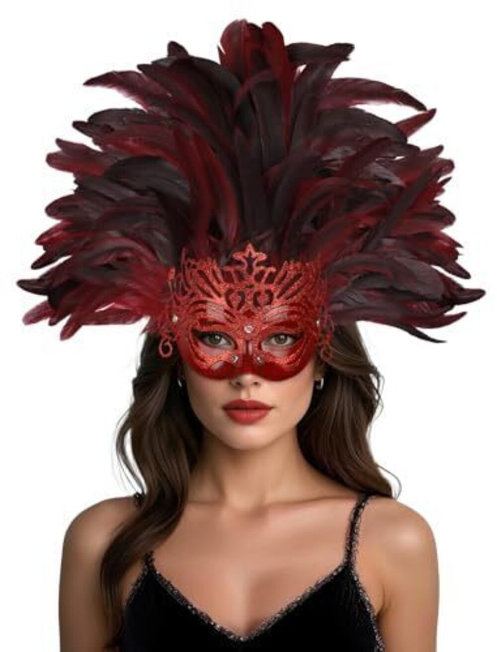 3727 Venetian Feather Mask Headwear Luxury Masquerade Mask for Halloween